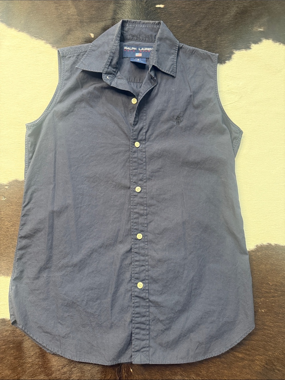 Ralph Lauren Navy Blue Sleeveless Button-Down Shirt